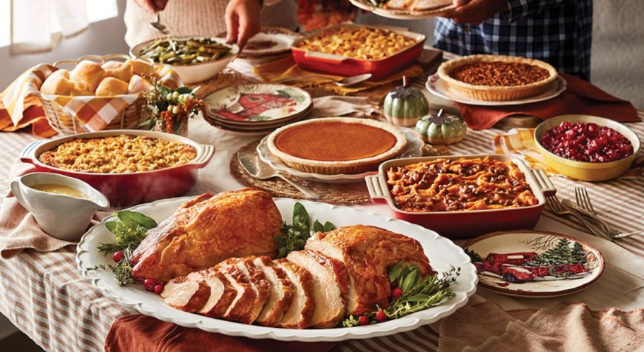 Thanksgiving feast on table