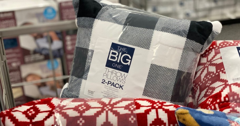 soft black and white square pillows on store display