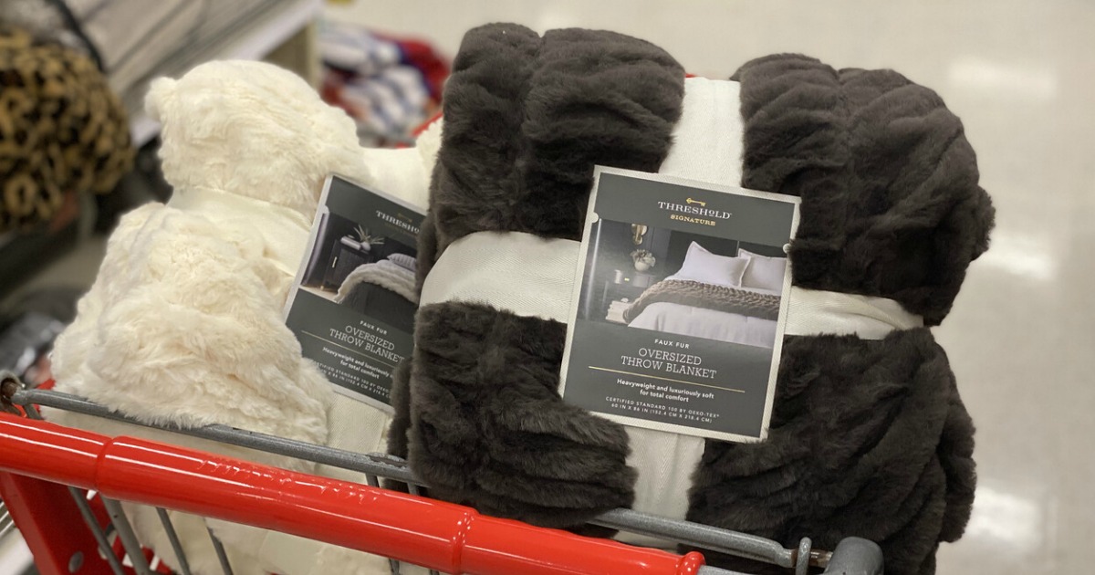Threshold Faux Fur Oversized Throw Blankets in Target cart