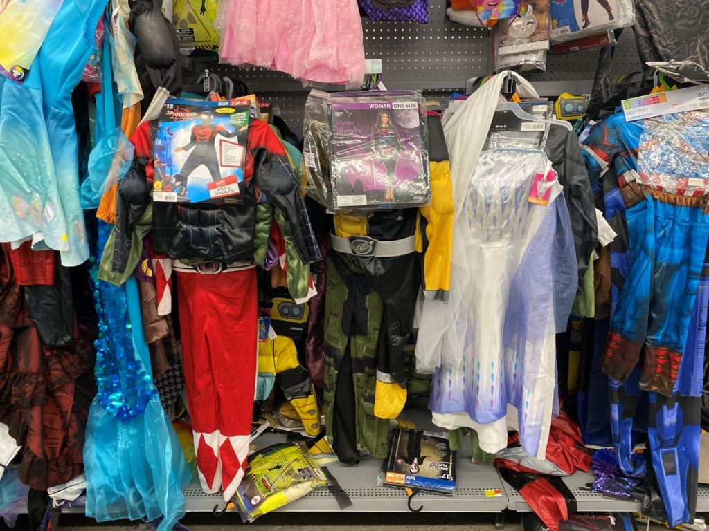 display of Halloween costumes at Walmart