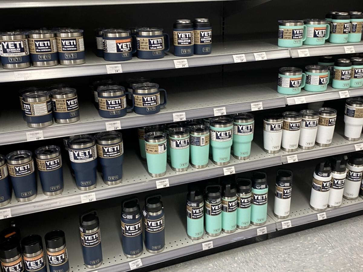 yeti cups lined on store shelves