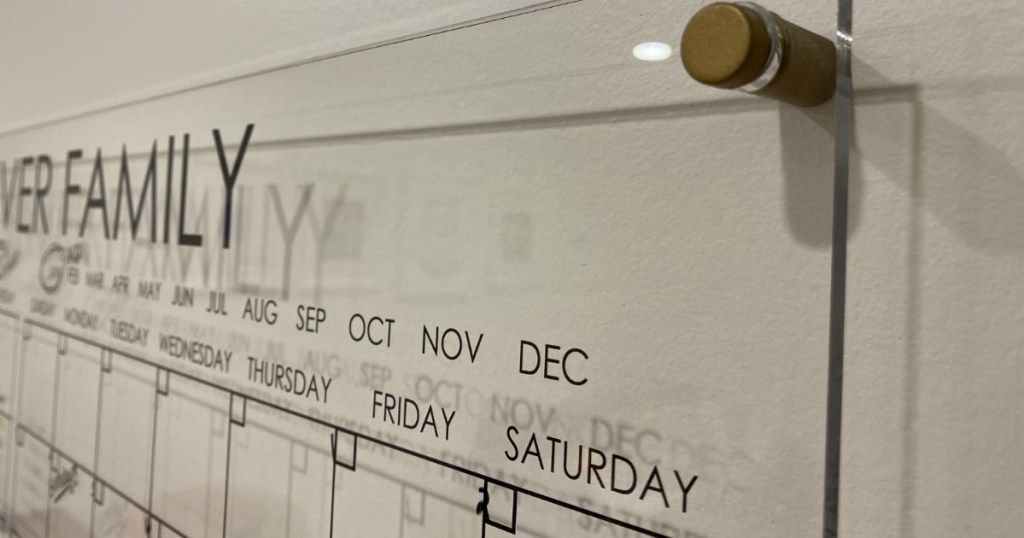 acrylic calendar on the wall 