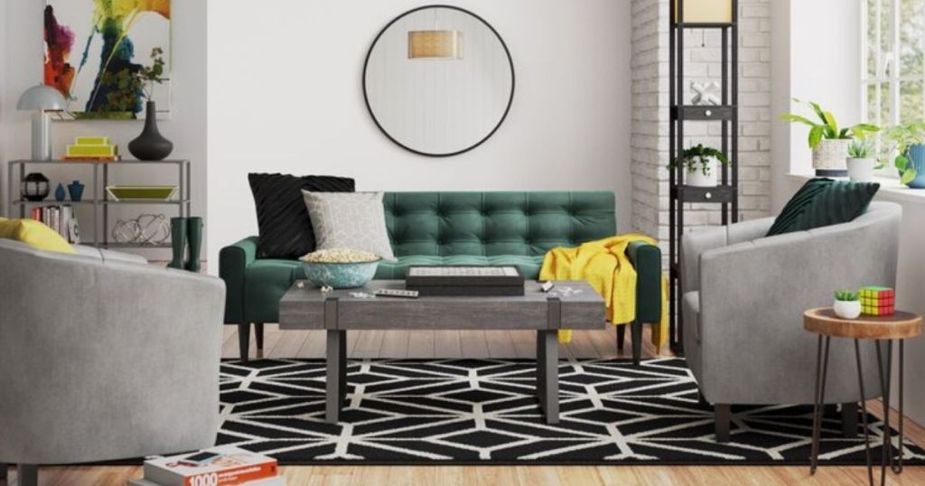 living room set up with Wayfair items