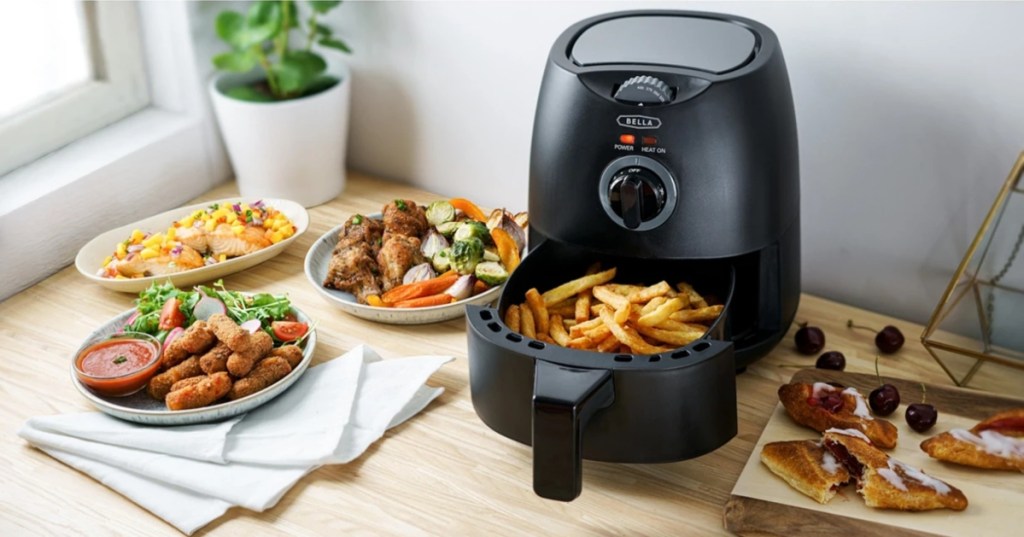 air fryer with food on counter