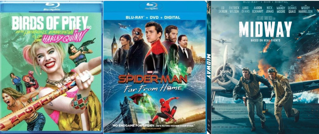 Birds of Prey, Spiderman and Midway Movie covers