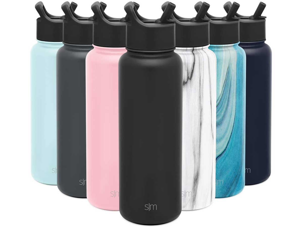 simple modern water bottles in solid and marble designs