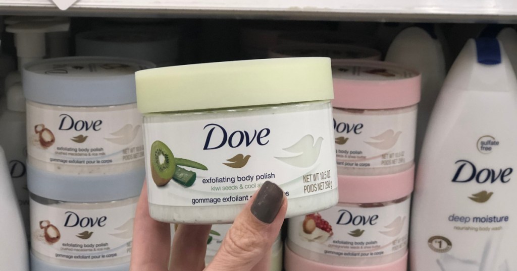 dove body wash polish in hand in store