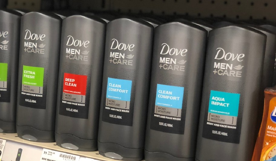 dove men+ care bottles in store on shelf