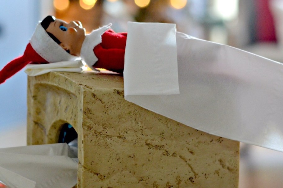 elf on the shelf sleeping on tissues