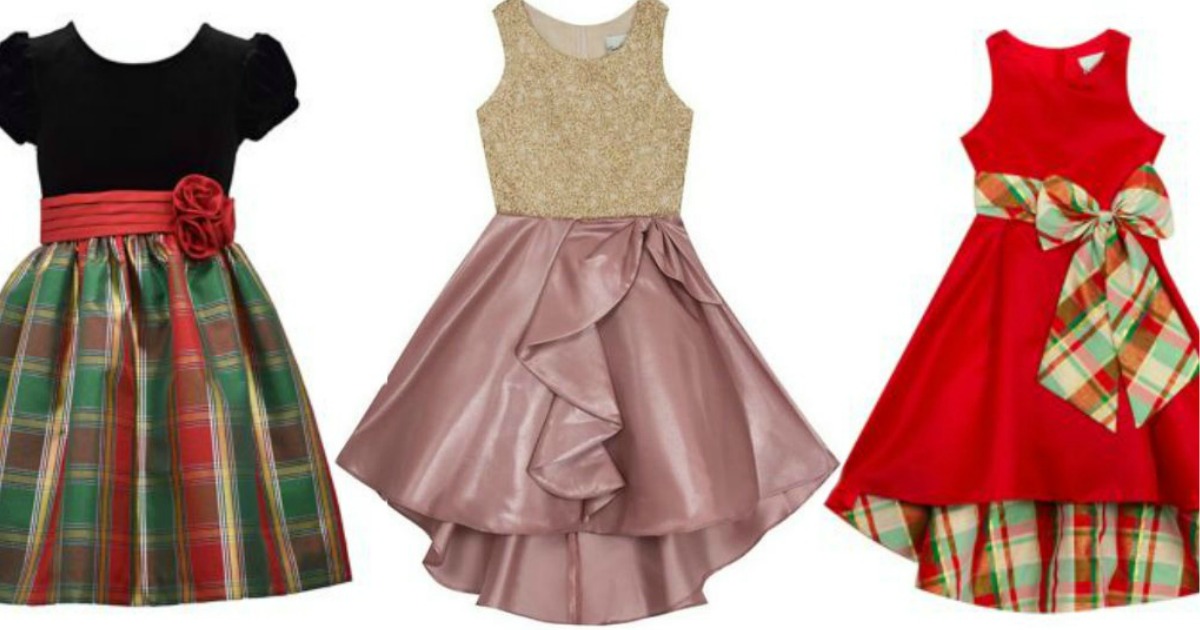 three stock images of girls christmas dresses