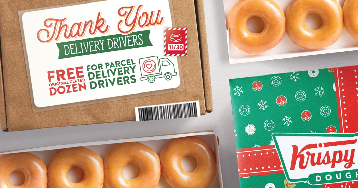 FREE Krispy Kreme Original Glazed Dozen for Delivery Drivers on November 30th (No Purchase Necessary)