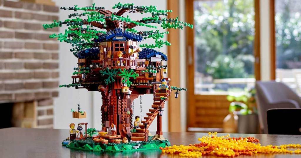 lego tree house built on a table