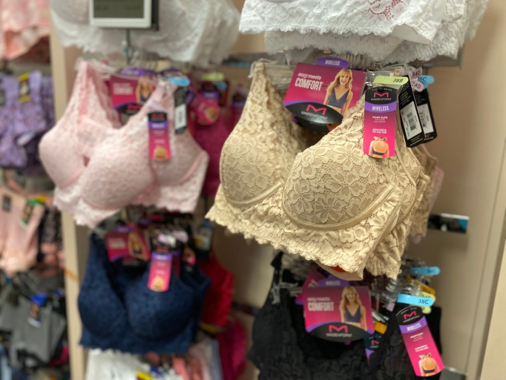 store display of lacy bras