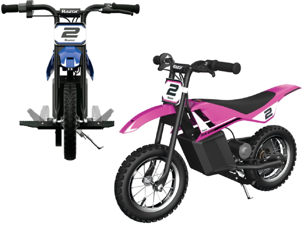 blue and pink toddler size dirtbike