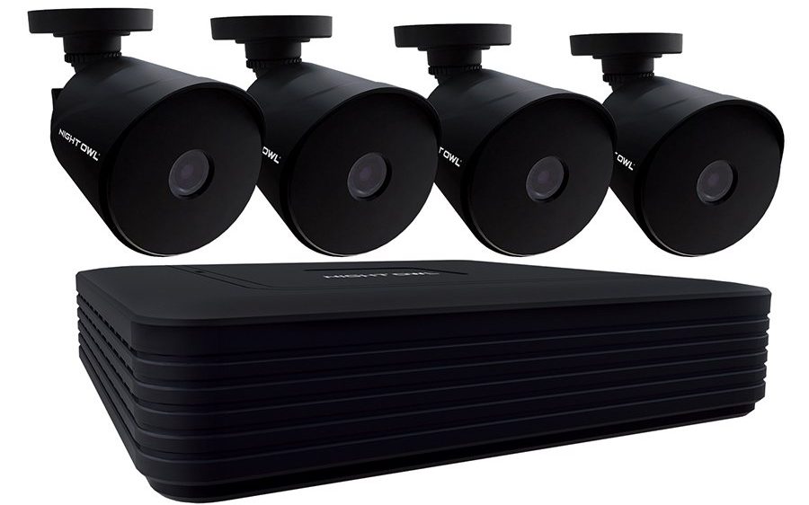night owl security system with four cameras and a hub