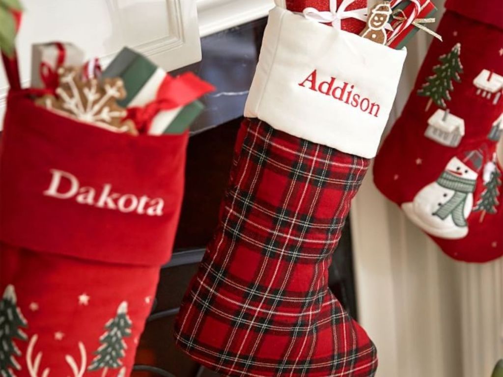 Dakota and Addison stockings hanging on mantle