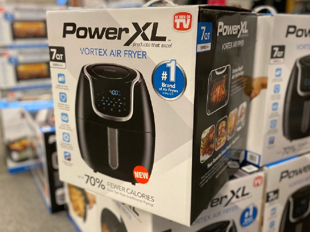 air fryer in box on top of other boxes in store