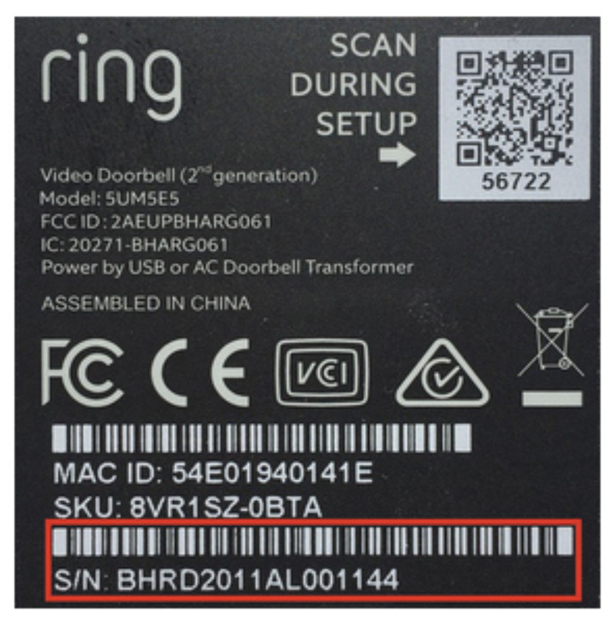serial number on Ring doorbell