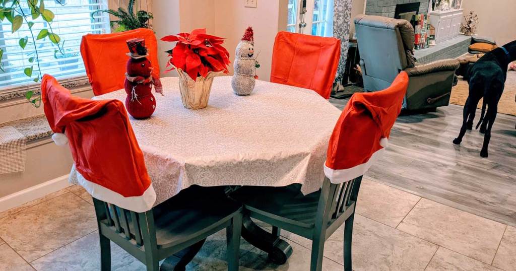 cute dining room with santa hat chair covers