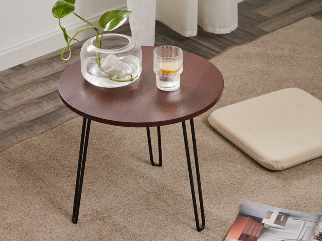 brown round end table