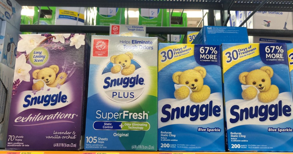 snuggle dryer sheets in store on shelf