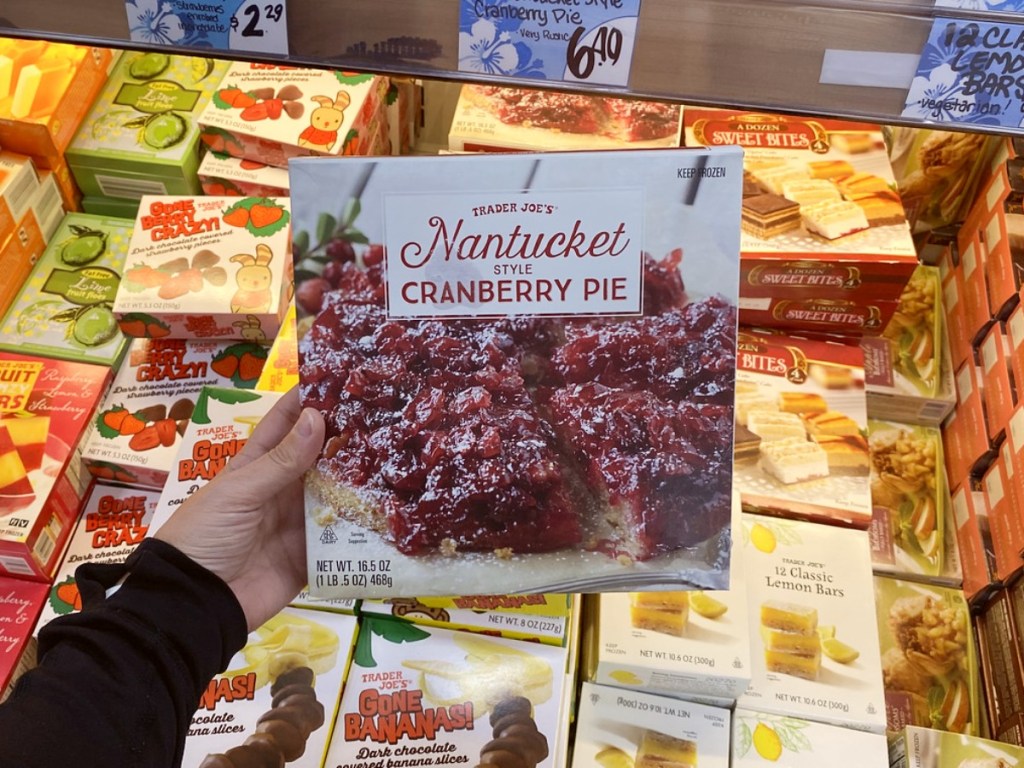 holding Cranberry Pie at Trader Joe's