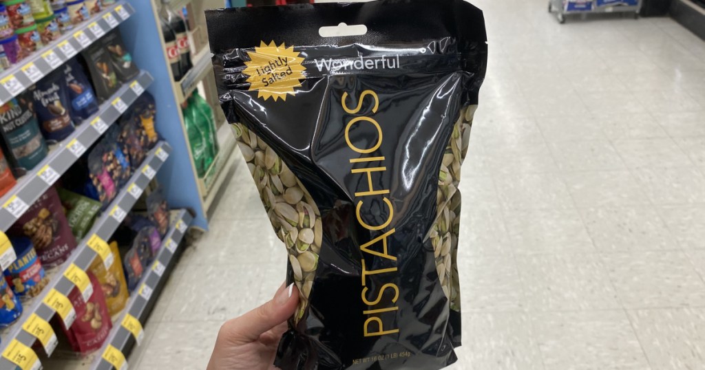 wonderful pistachios in bag in aisle at walgreens