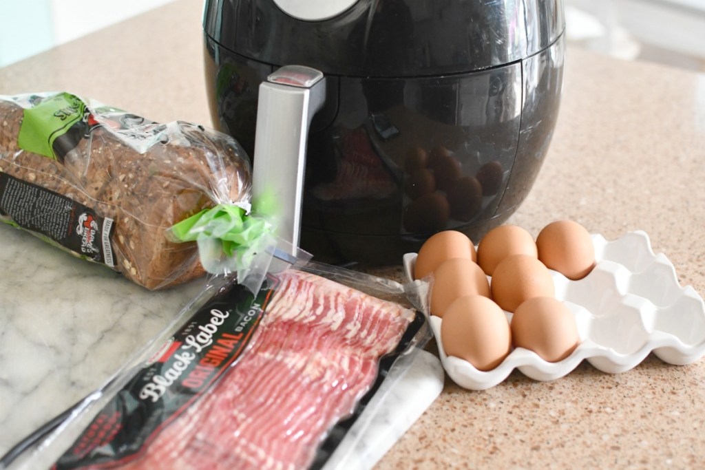 3 ingredients for air fryer bacon egg toast breakfast