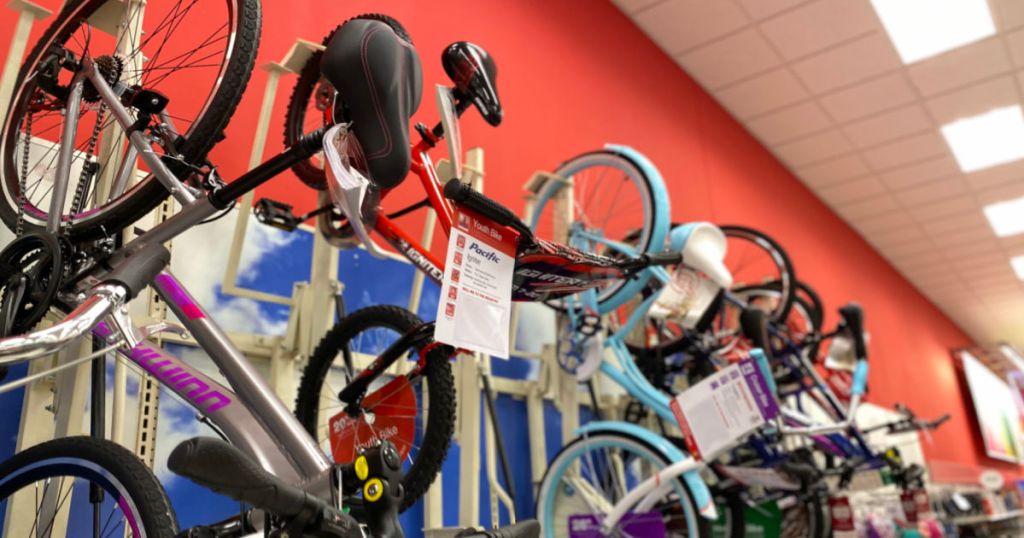 bikes hanging on rack