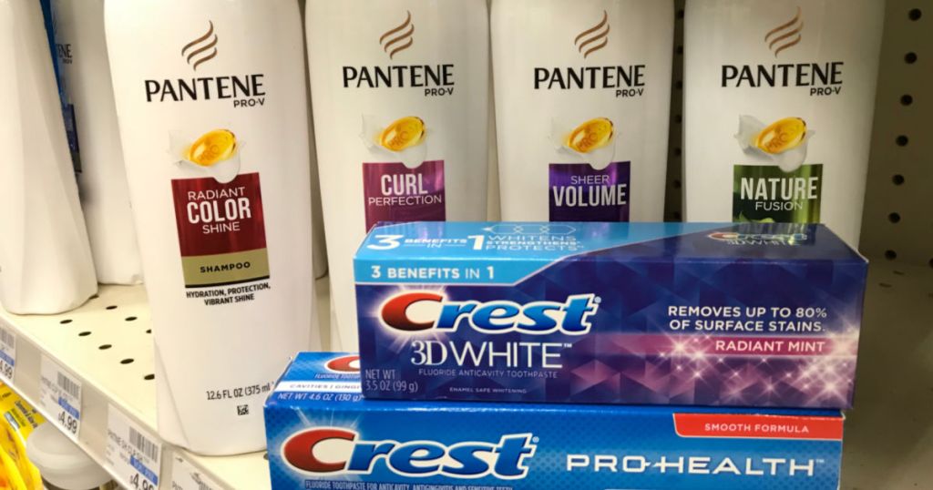 shampoo and toothpaste on shelf 