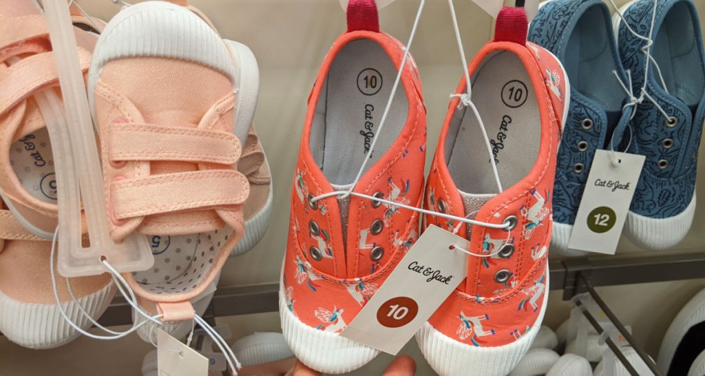 pairs of toddler gils cat & jack sneakers on display at target