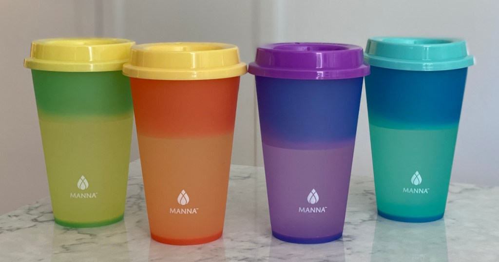 costco color changing tumblers sitting on a kitchen counter