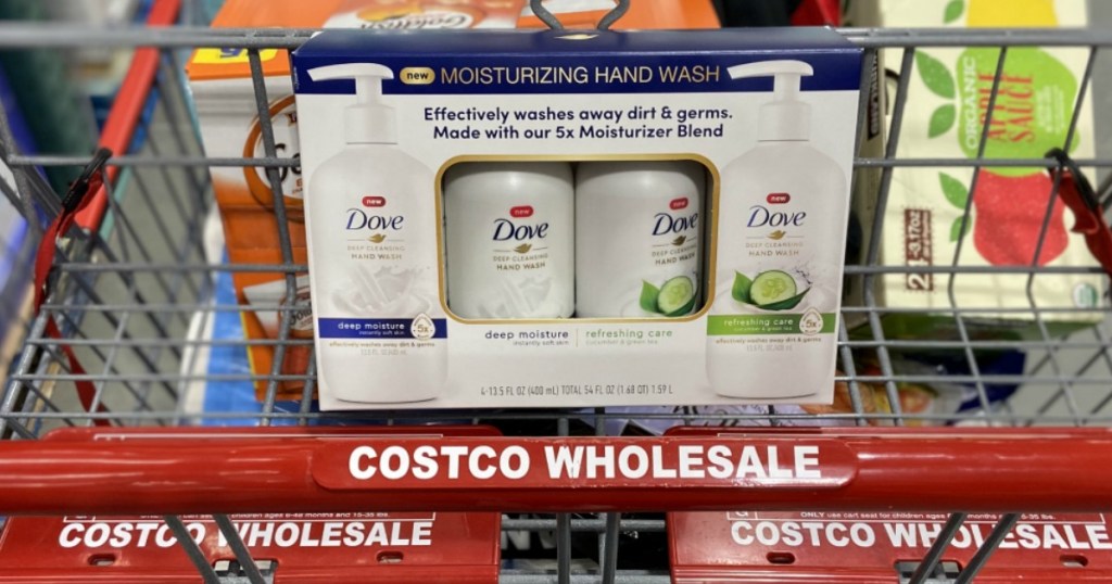 4 pack of Dove hand Wash in Costco cart