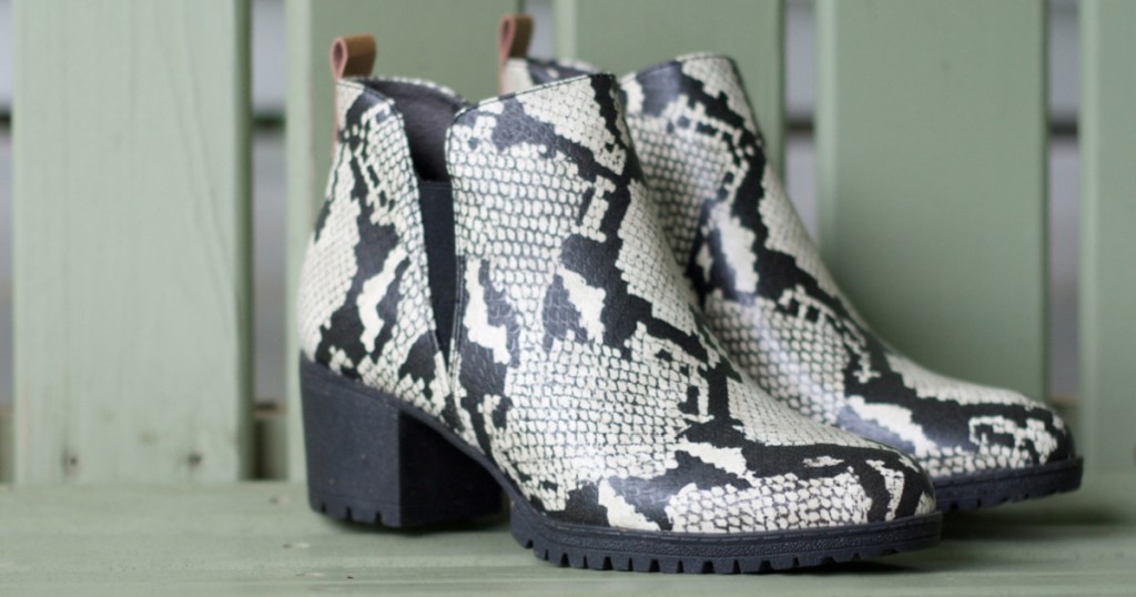 womens white and black snake print boots