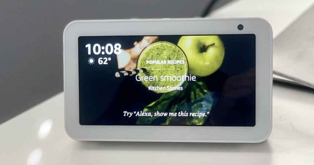 sandstone colored echo show with green smoothie recipe