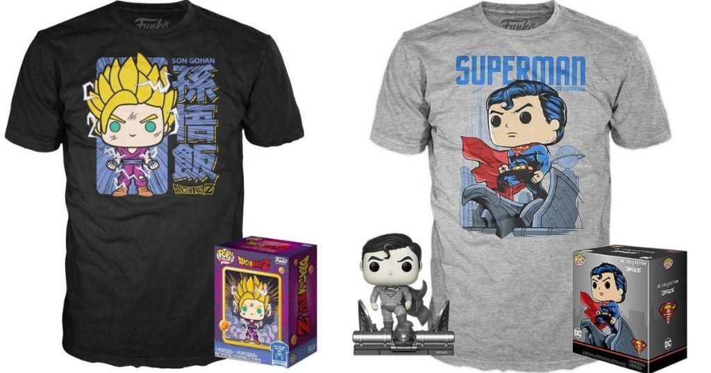 two Funko shirt and pop sets