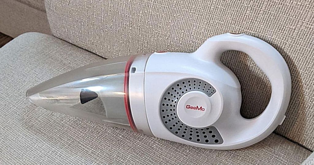 Geemo handheld white vac on white couch