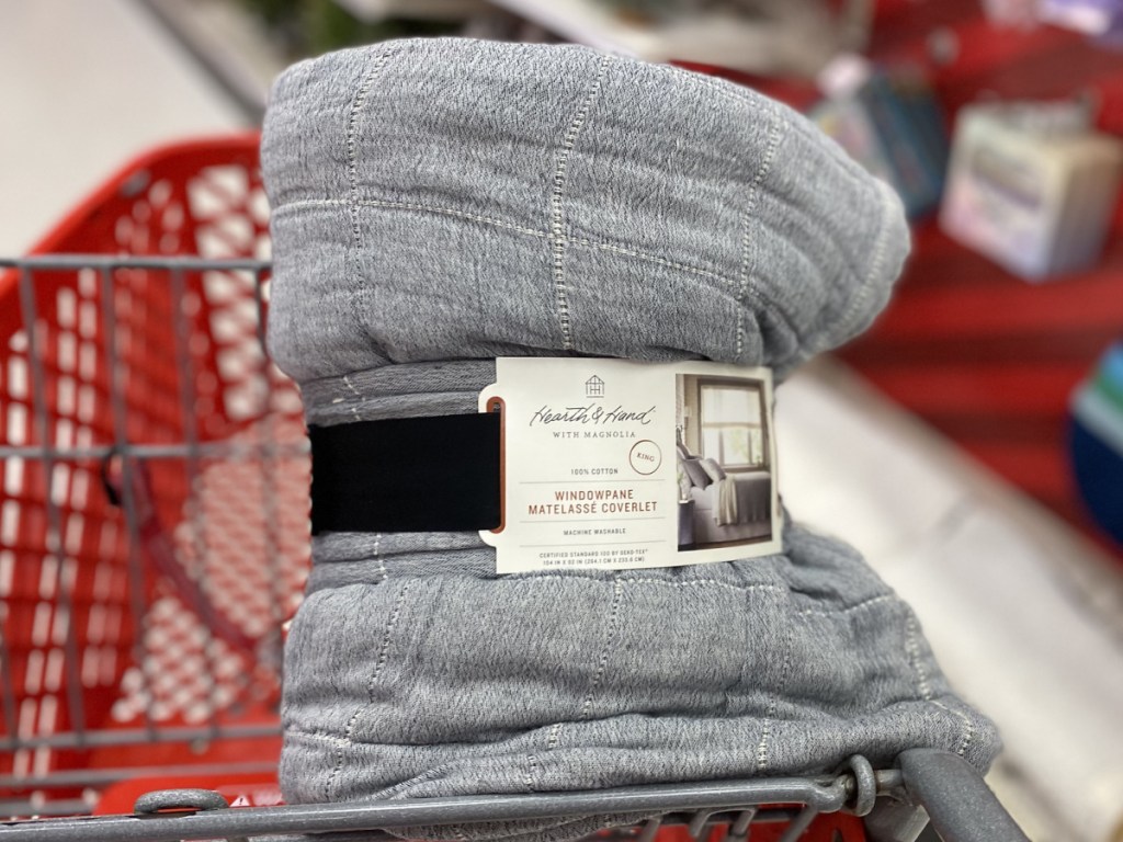 hearth and hand with magnolia quilt in target shopping cart 