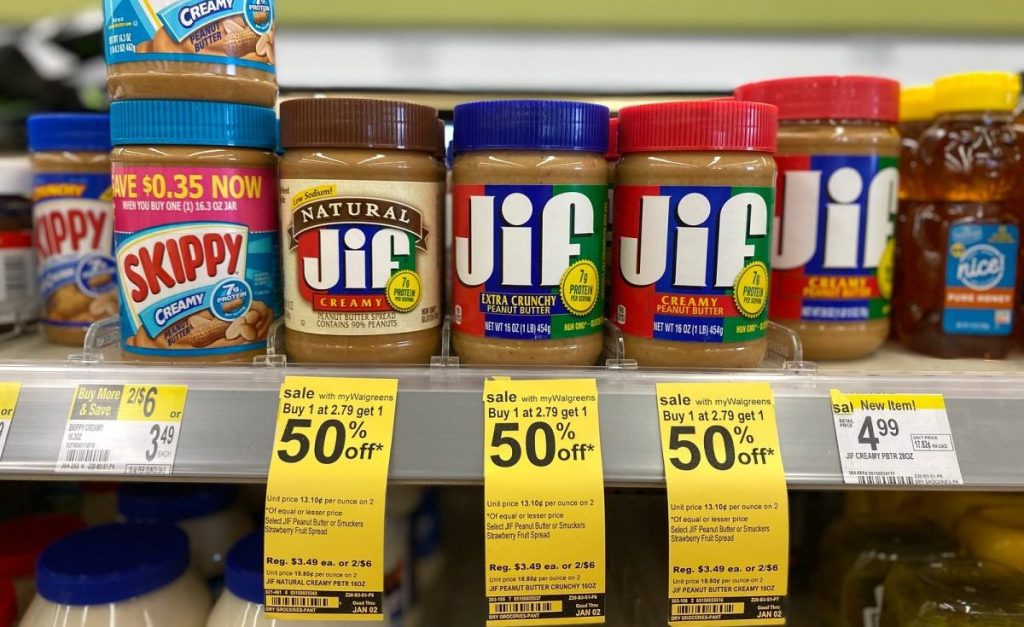 Jif Peanut Butter on walgreens store shelf