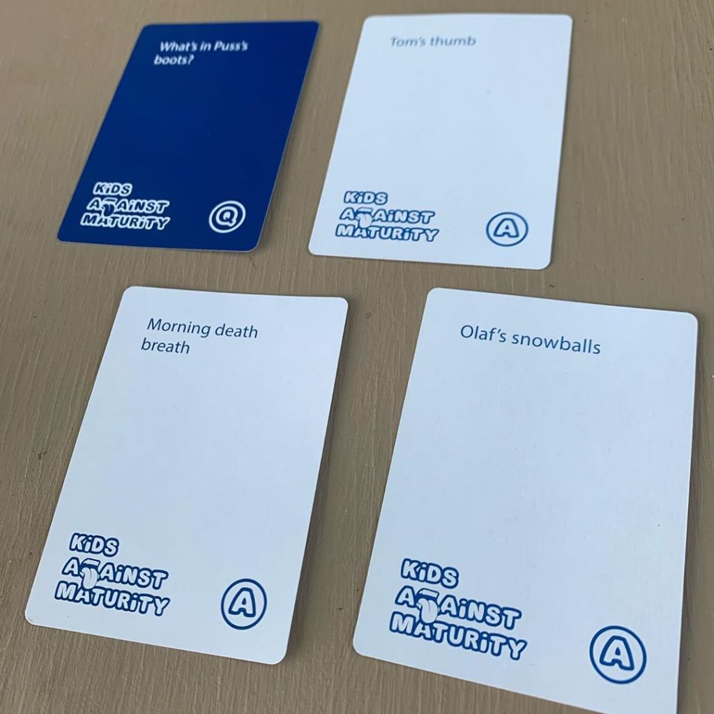 group of cards from Kids Against Maturity game