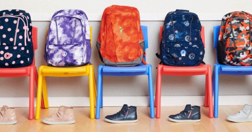 Lands End Backpacks on colorful chairs