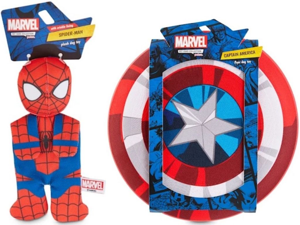 Two Marvel Toys including a Spiderman Flattie toy and a Captain American Shield Flyer