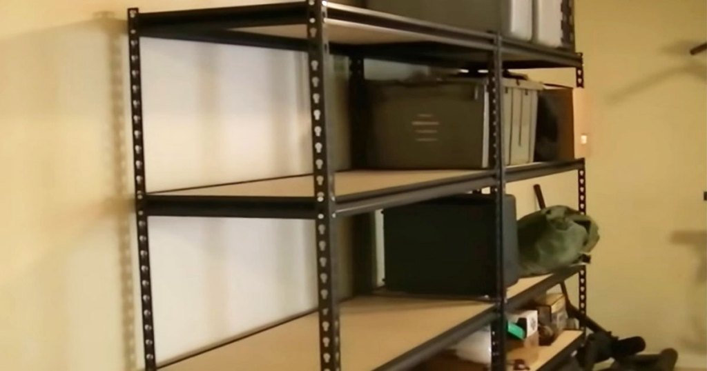 muscle rack storage shelves inside a garage