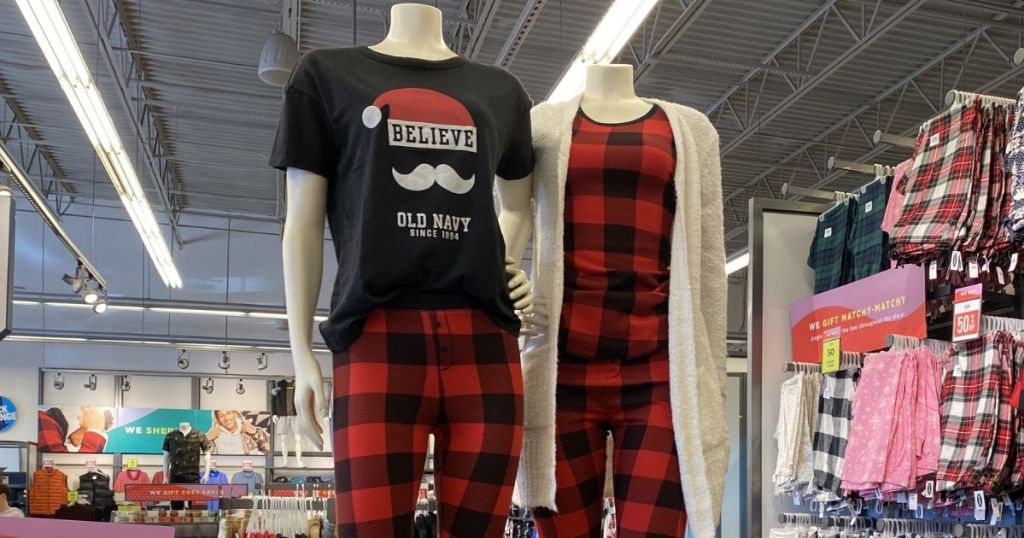 Old Navy Jingle Jammies on mannequins
