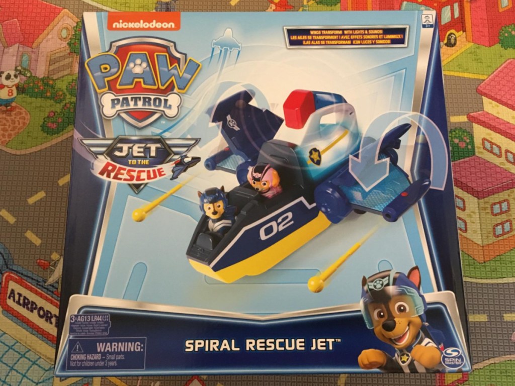 Paw Patrol jet toy in box on playmat