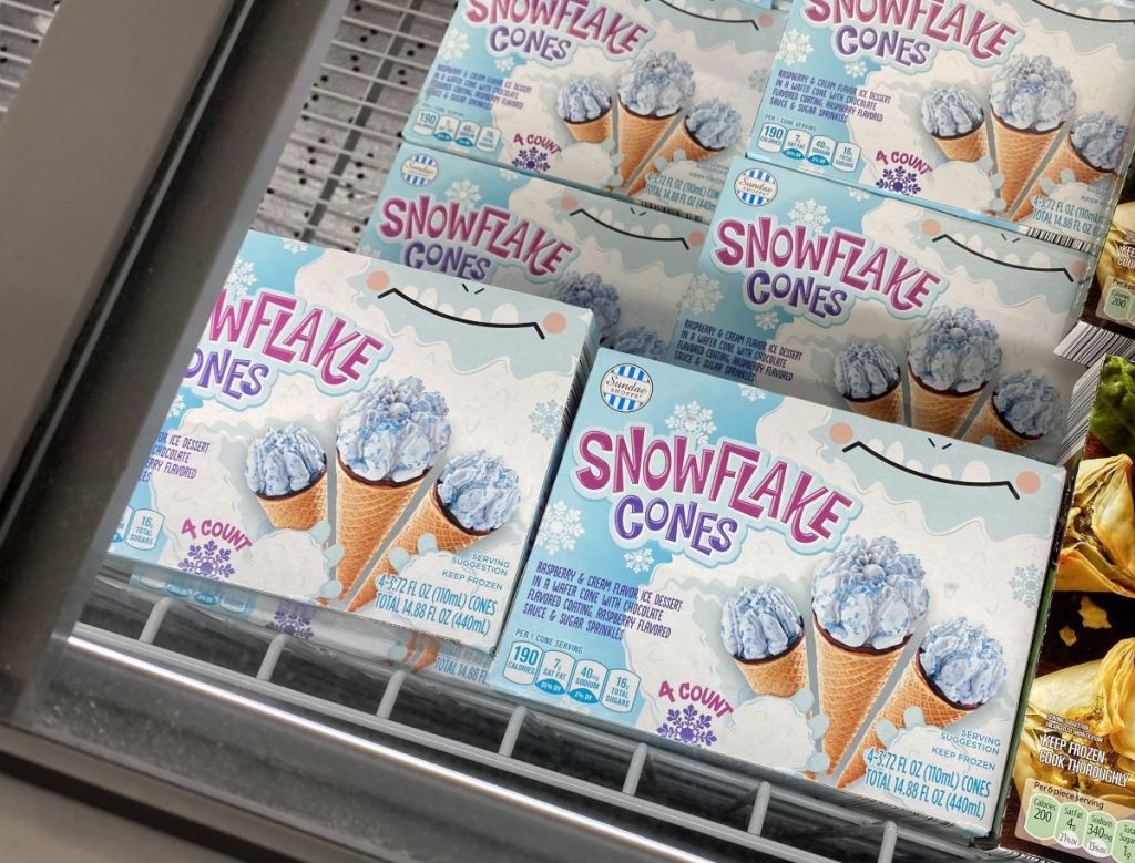 Snowflake cones boxes in a cooler at ALDI
