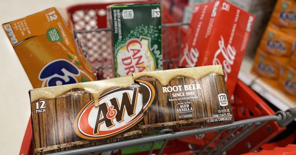 12-packs of soda in Target cart