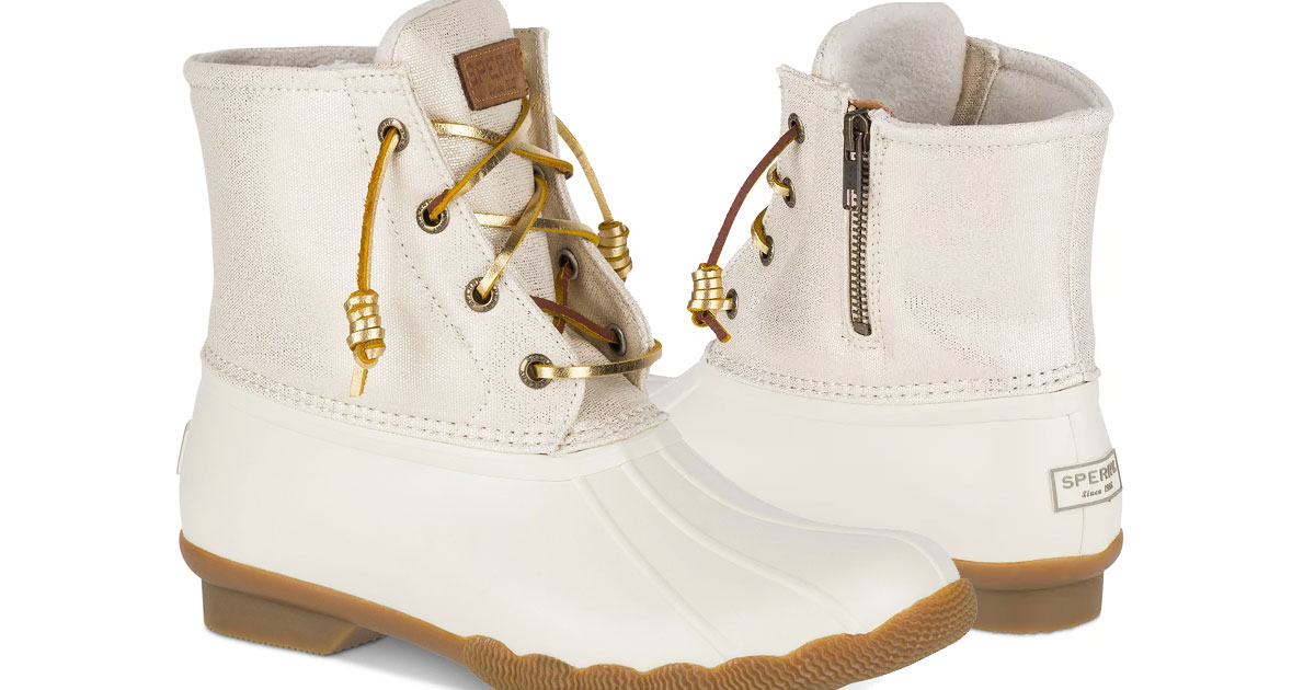 cream colored sperry duck boots