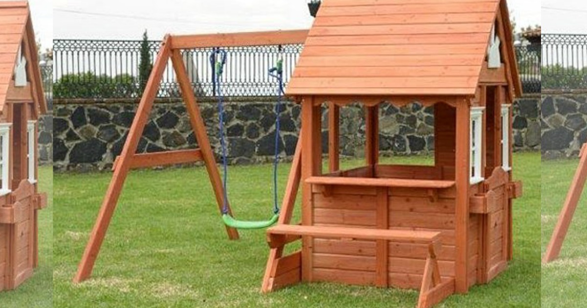 sportspower swing and play wood playhouse