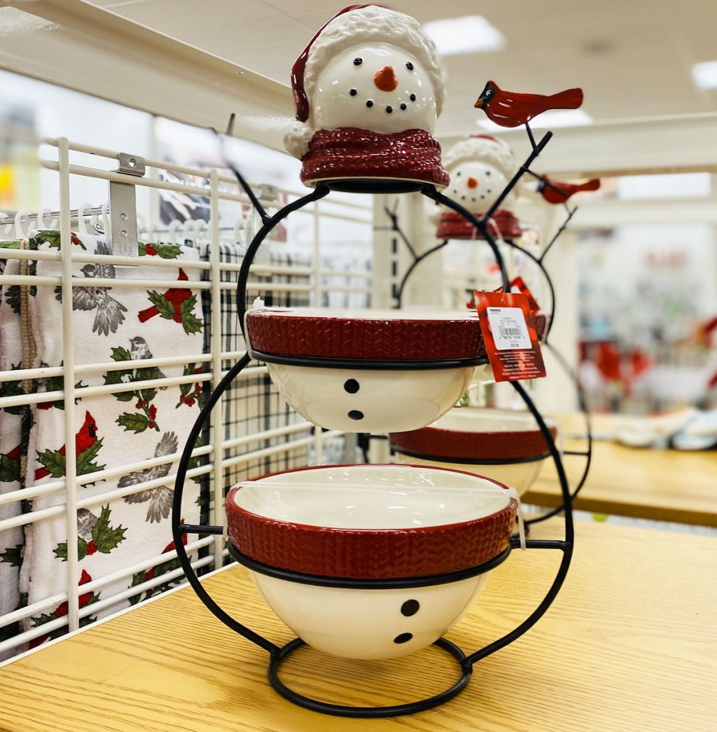 snowman shaped 2-tier serving bowl set